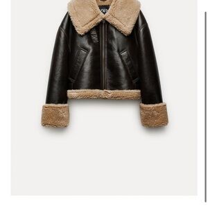 Zara Black and Tan Teddy Jacket with Plush Collar